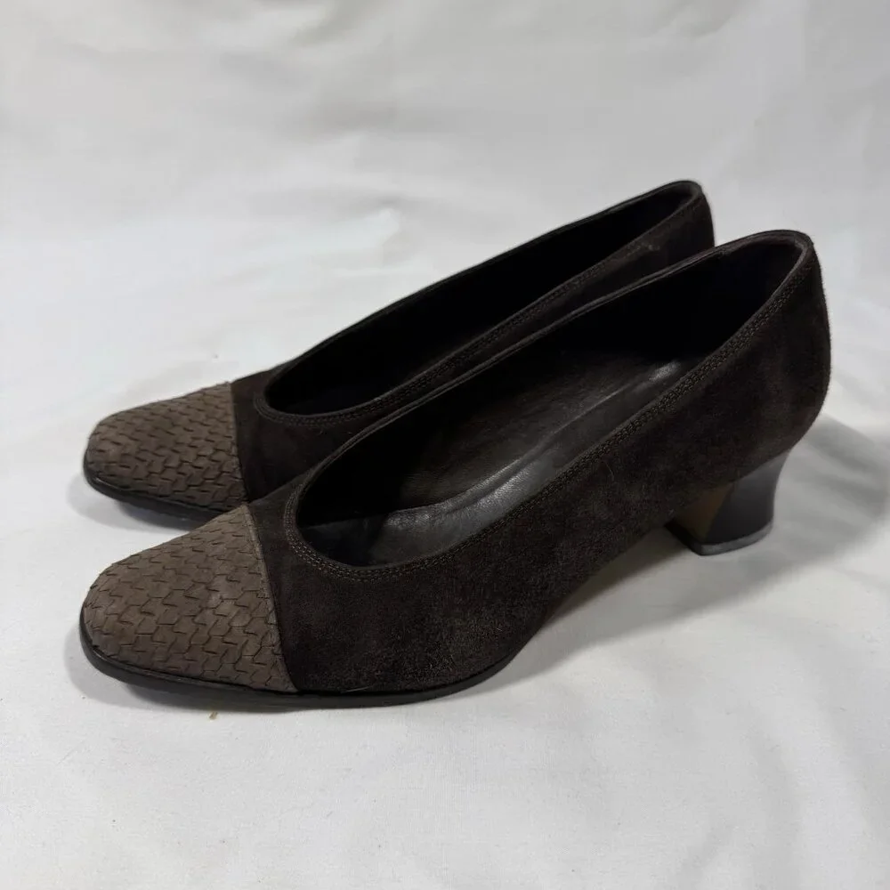 Vintage Suede Pumps Brown Block Heel 36 6 Dark Academia Fall Retro 80s 90s Italy
